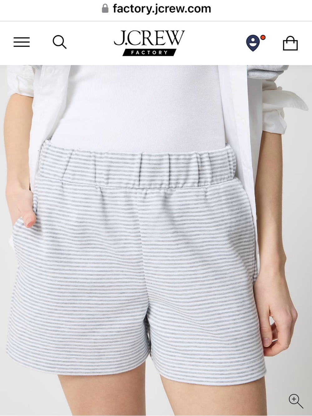 J. Crew Factory Light Gray and White Striped High-Waist Women's Shorts